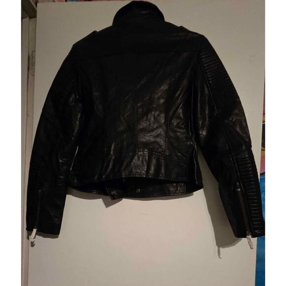 Coalition LA Vegen Lead Leather Hooded Jacket Black Faux Leather Zip Womens Smal - Picture 8 of 8